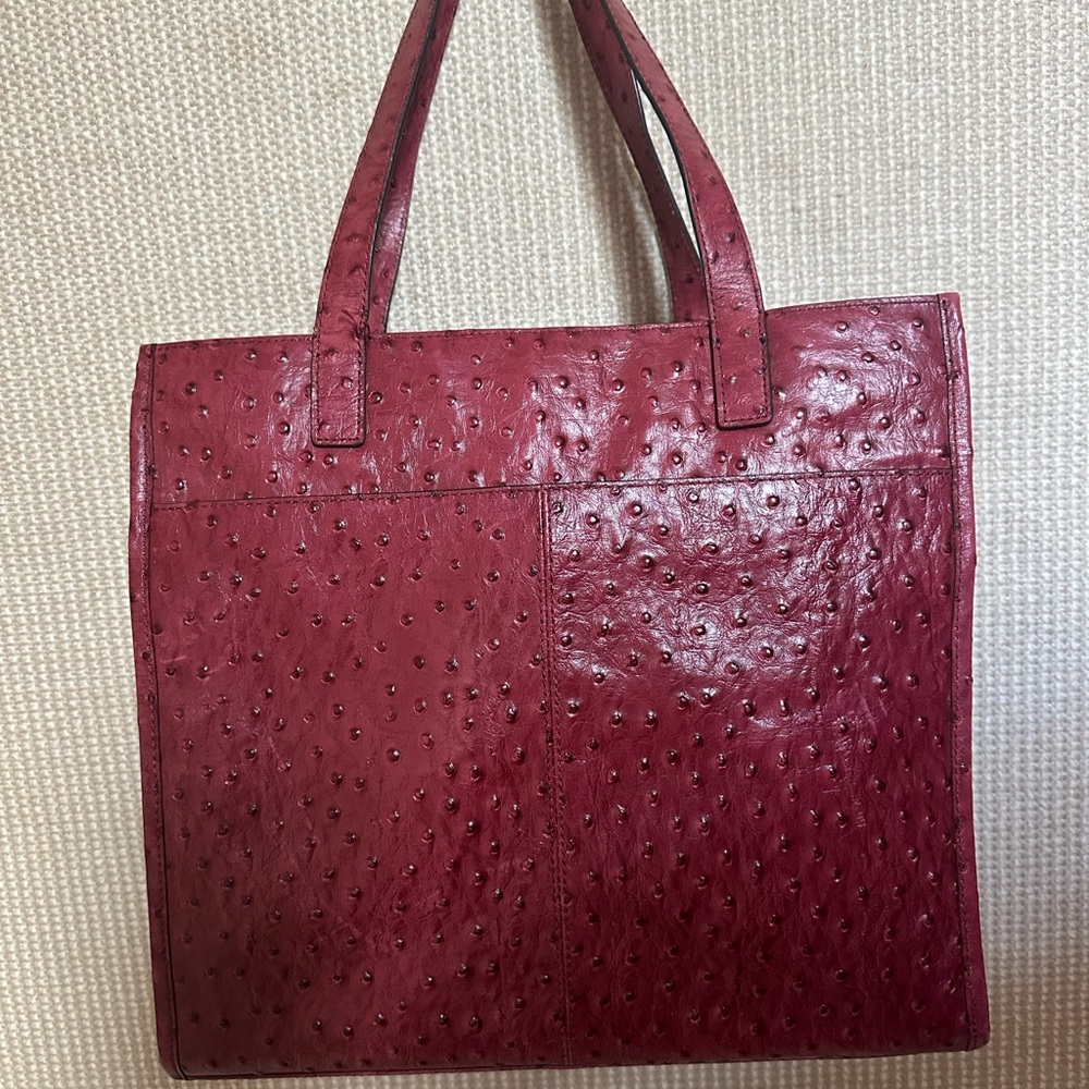 Antonio Melani Red Leather Ostrich Embossed Shoulder Bag Lg Purse Hobo